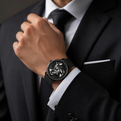 Image of GOLDENIZE FASHION Branded Men's Sport Quartz Watch Arrow Wheel Dial 360 Rotating Casual Fashion Stainless Steel Alloy Mens & Boy's Luxury Metal Gift Creative Watch