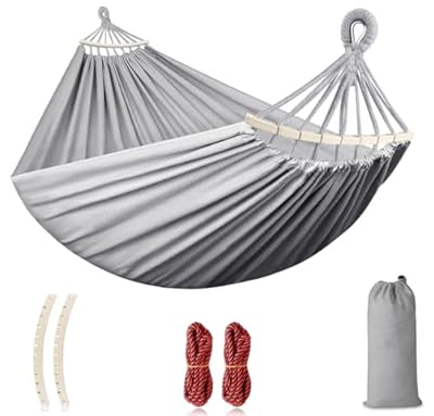 Outerman Hammocks (Max 550lb),Portable Camping Hammocks Upgraded Thickened Canvas Fabric, Two Anti Roll Balance Beam and Sturdy Metal Knot Tree Straps for Travel, Beach, Backyard etc.