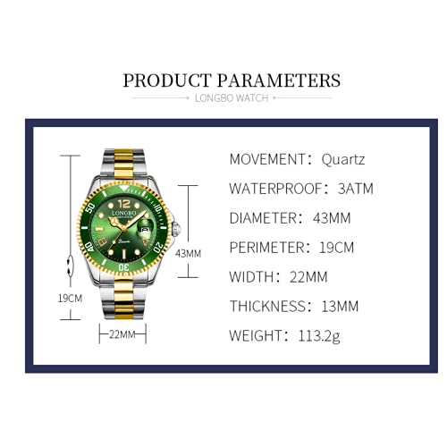 LONGBO Master Royale Silver Analog Watch Silver-Gold-Green - Image 6