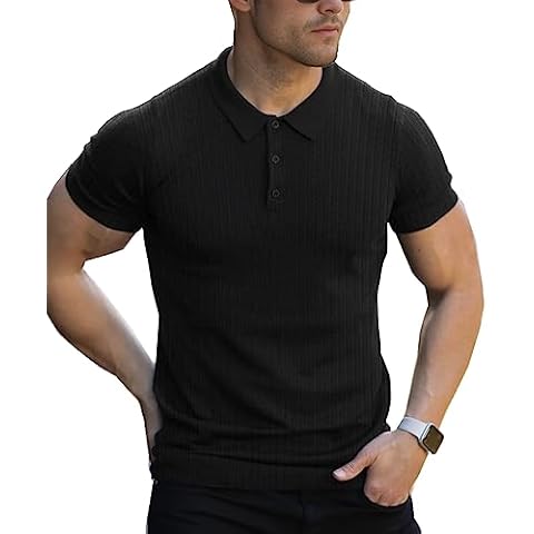 Lehmanlin Men's Stretch Muscle Shirts Short Sleeve Cotton T Shirts Slim Fit Polo Shirt （Black/M） Cover