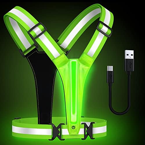 Fokia Kunbio LED Reflective Running Vest Gear,Light Up Vest Runners Night Walking USB Rechargeable,Up to 11hrs Light with Adjustable Waist/Shoulder for Women Men Kids (Green)