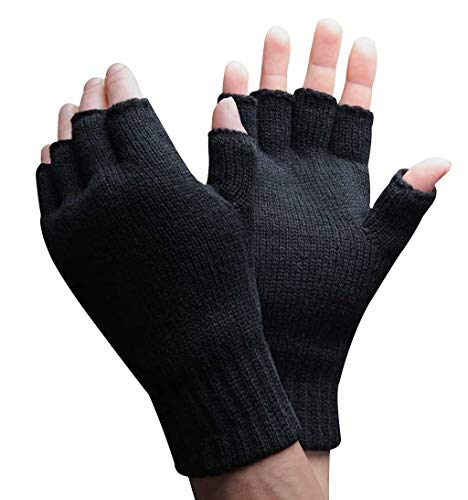 Mens 3M Thinsulate 40 gram Thermal Insulated Black Knit Winter Fingerless Gloves (M/L)