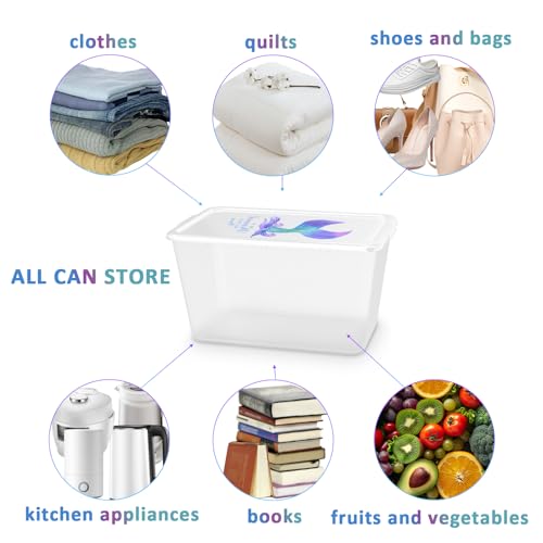 Image of SIMPLYKLEEN Clear Storage Organizer Bins - 4PC 58QT Heavy-Duty Container Boxes Stackable and Nestable Storage Bins with Mermaid Lids Plastic Large Storage Totes for Home, Office, and Garage