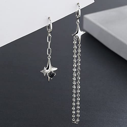 Cross Star Dangling Hoop Earrings For Women Girls Sterling Silver Plated Crystal Cubic Zirconia Tiny Beaded Ball Chain Link Dangle Drop Charm Huggie Hoops Asymmetrical Tassel Earring Dainty Jewelry Gifts Hypoallergenic #TOP4