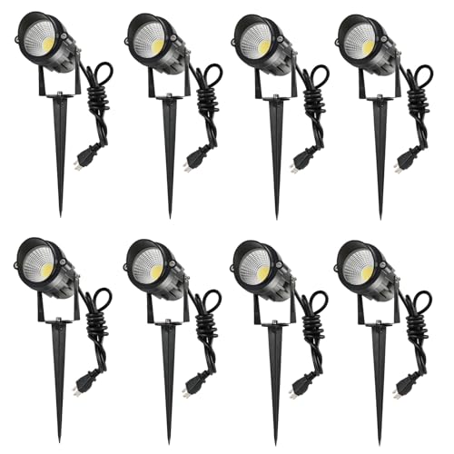 Outdoor Spotlight LED 7W 700LM,110V 120V Landscape Lighting,Waterproof Landscape Spotlights,3CCT Selectable US-3 Plug in Tree Uplights,Mount Wall Lamp With Spiked Stand for Yard Pathway,Pack of 8