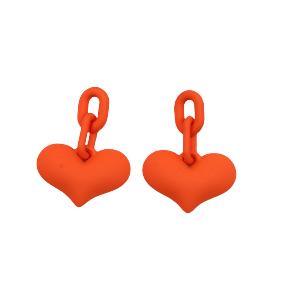 Pink Heart Earrings for Women 12 Color Heart With Chain Dangle Earring for Women Girls Acrylic Love Heart Dangle Earrings for Summer Beach Valentine's Birthday Gift