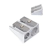 1PCS Silver Sharpener Metal Bevelled Double Hole Pencil Sharpener School Office Sharpener Stationery Supplies Fashion with Nice