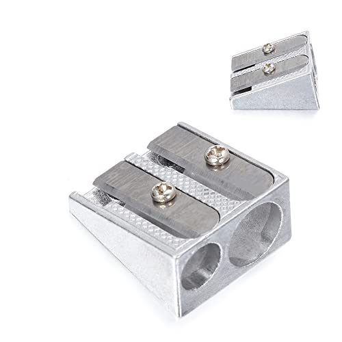 1PCS Silver Sharpener Metal Bevelled Double Hole Pencil Sharpener School Office Sharpener Stationery Supplies Fashion with Nice