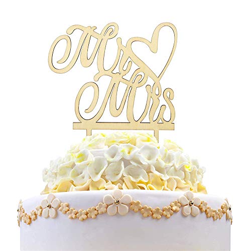 NvWang Mr & Mrs Cake Toppers,Hochzeit Kuchen Topper Holz Tortentopper Party Hochzeitsgeschenk Jahrestag Kuchen Dekoration