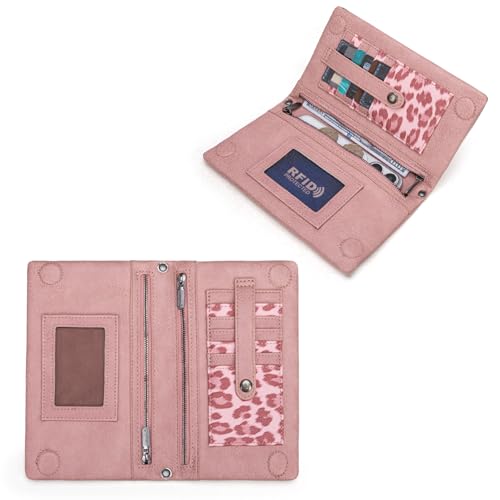 Image of Montana West Wrangler Womens Wristlet Wallet RFID Blocking Bifold Clutch Credit Card Holder Purse with Crossbody Strap