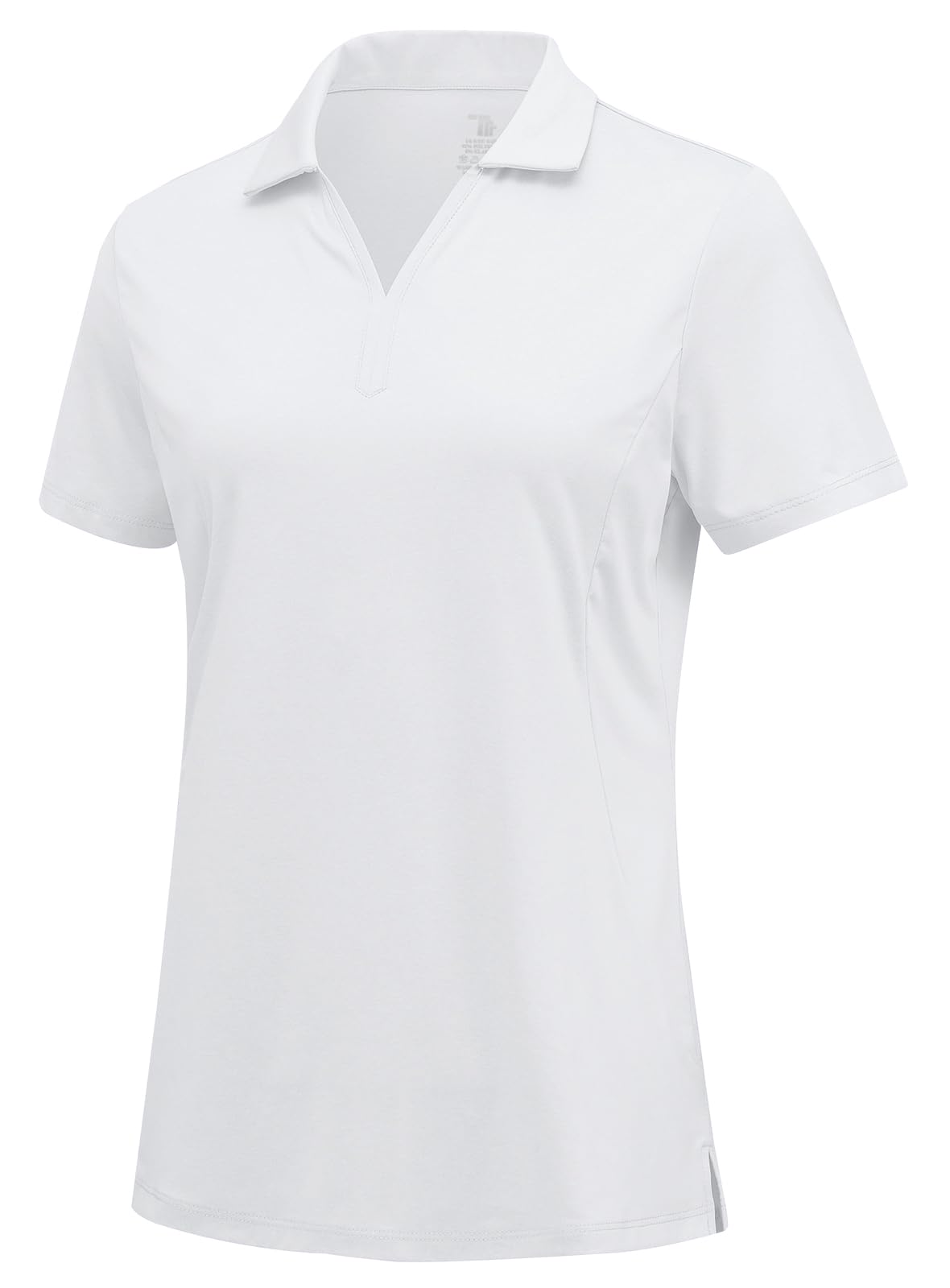 Rdruko Women's Golf Polo Shirts Dry Fit Collared Tennis Casual Work Shirts V Neck Moisture Wicking Short Sleeve, White, L