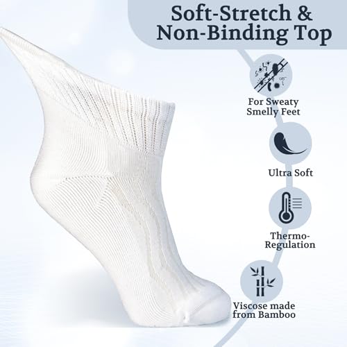 +MD Diabetic Circulator Socks Men Women-6 Pairs, Bamboo Non-Binding Extra Wide Ankle/Crew Socks, for Edema 9-11 10-13 13-15