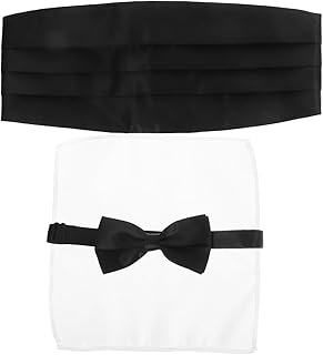 [DEARMAMY] 蝶ネクタイ カマーバンド ポケットチーフ 3点セット ワンタッチ 黒 白 メンズ フォーマル タキシード 宴会 ビジネス 結婚式 アクセサリー