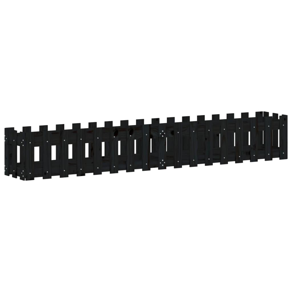 Hochbeet Latten-Design Schwarz aus massivem Kiefernholz 200 x 30 x 30 cm Pflanz Gefäß für Garten Balkon Terrasse Fensterbank, für Blumen Kräuter Gemüse und Dekoration
