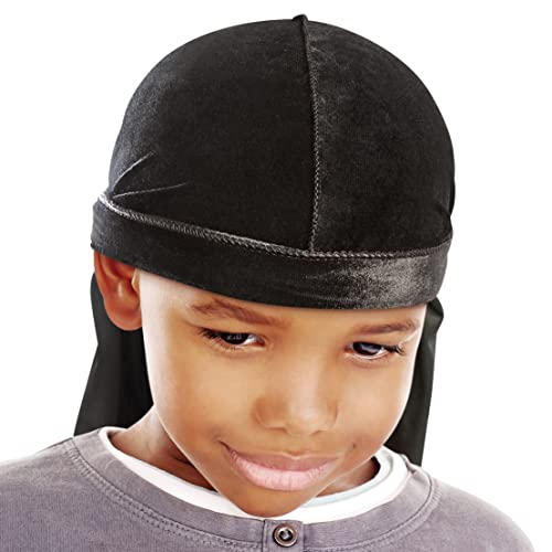 Red by Kiss Kids Velvet Durags Powerwave Kids Durags Long Tail and Wide Strap Headwraps Beanies