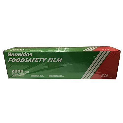 Ronaldos Food Safety Film, 18 inch x 2000ft Plastic Wrap, Commercial Grade, Great for Sealing and Storage, Used for Food Service Industry, Easy to Use Slide Cutter for Clean Cut Use (1 Box) Ronaldos Food Safety Film, 18 inch x 2000ft Plastic Wrap, Commercial Grade, Great for Sealing and Storage, Used for Food Service Industry, Easy to Use Slide Cutter for Clean Cut Use (1 Box)