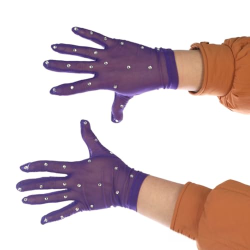 Guantes de patinaje artístico con diamantes de imitación y malla elástica para niñas y mujeres