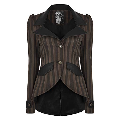 Punk Rave Women Steampunk Gothic Lapel Sharp Shoulder High-Low Style Jacket Victorian Military Blazer L Coffee