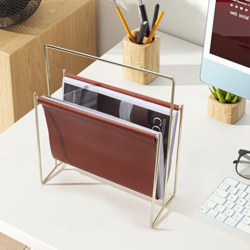 UNICRAFTALE Moderner Brauner Zeitschriftenständer Aus 30x13.5x35.5cm Dickem PVC Kunstleder Mit Metallbeschichtetem Eisenrahmen Ideal Für Zuhause Büro Und Badezimmer.