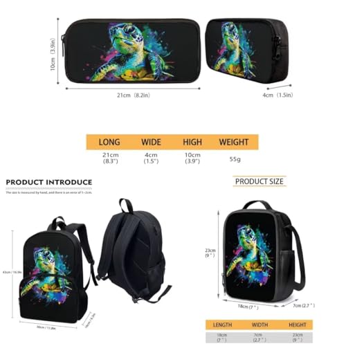 Pinupub Kids 3 In 1 Animals Backpack For Boys Girls 17 Inch Painting Sea Turtle Print Elementary School Bag With Lunch Bag Pen Bag2