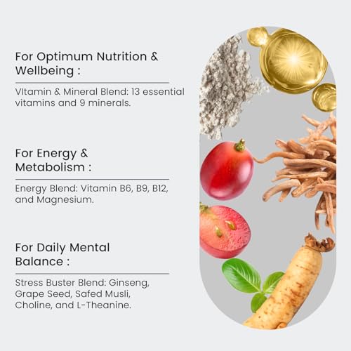 Image of Neuherbs Multivitamin Tablets for Men 60 Count |True Vitamin Men Multivitamin with Ginseng, Vitamin C, B12, D, Magnesium,Iron & Zinc | Supports Sports Performance,Energy, Immunity, Stamina & Heart Health