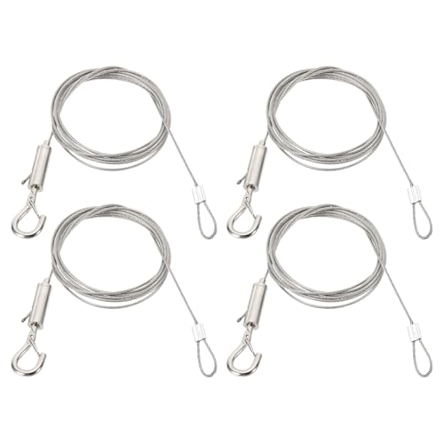 Image of PATIKIL 4 Pcs Adjustable Picture Hanging Wire Kit, 2m /6.6ft Fit for 1.5mm Wire Heavy Duty Stainless Steel Wire Rope Hanger Hardware with Loop and Hooks for Hanging Mirrors, Frames