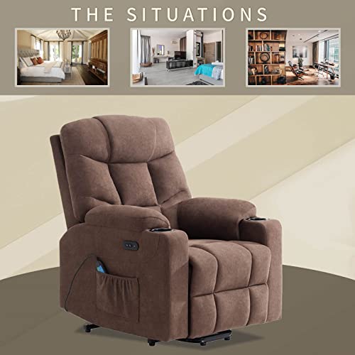 Patiowell Power Lift Recliner Chair Sofa For Elderly Heated Vibration Massage,Electric Fabric Recliner With Cup Holders, Side Pocket, Remote Control, Usb Charge Port (Brown) #TOP7