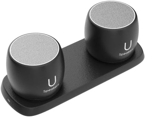 Fashionit U Pro - Mini Bluetooth Speaker Set U Pro TWS Wireless Speakers with Charging Tray | Portable Small Speakers with Surround Sound for Travel, Shower, Beach, Car | Black - Image 2