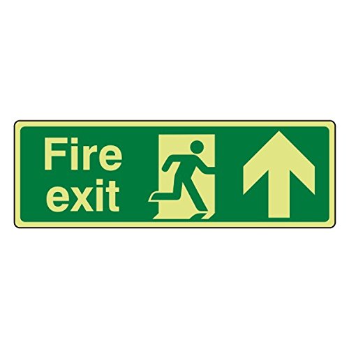 LI-Safety 300x100mm Fire Exit Arrow Up Sign - Photoluminescent Self Adhesive Vinyl P0465S
