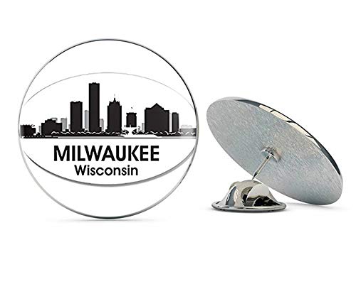 Oval B/W Skyline of Milwaukee (City wi) Metal 0.75