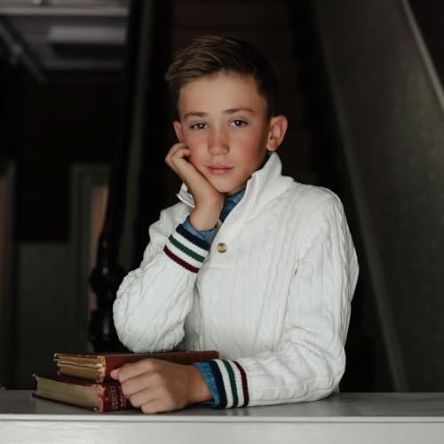 Image of Hope & Henry Boys' Mock Neck Cable Sweater with Button Placket