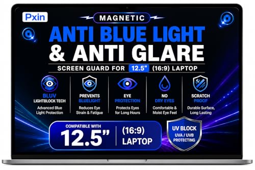 Image of Pxin Magnetic Laptop Anti Bluelight and Anti Glare Screen Guard compatible with 12.5 Inch (16:9) Laptop | BLUV Lightblock Tech | Scratch Proof | Prevents bluelight | Eye Protection | No Dry Eyes