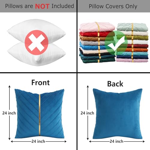 Image of Velvet Throw Pillow Covers 24x24 Pack of 2 Gold Decor Lake Blue