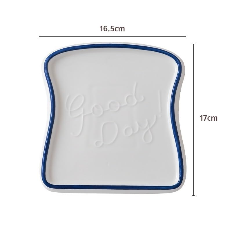 Image of Ceramic Toast Shape Serving Plate | Snack Plate for Breakfast | Decorative Dessert Plate | Microwave Safe Ceramic Plate | Unique Shaped Plate for Kitchen | Gifting Plate | Blue | 1 Piece