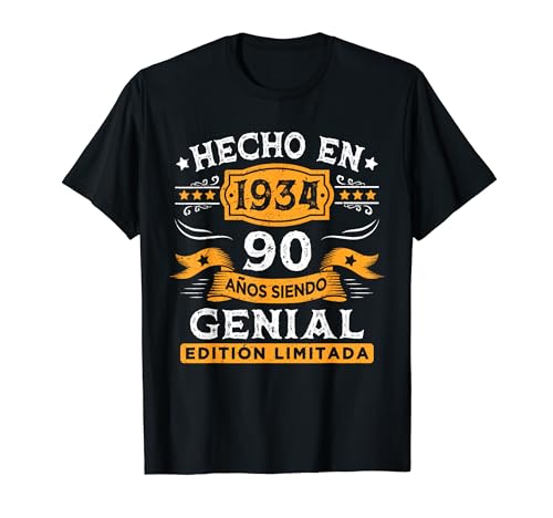 90 aniversário 90 anos homem feito em 1934 vintage presente t-shirt, Preto