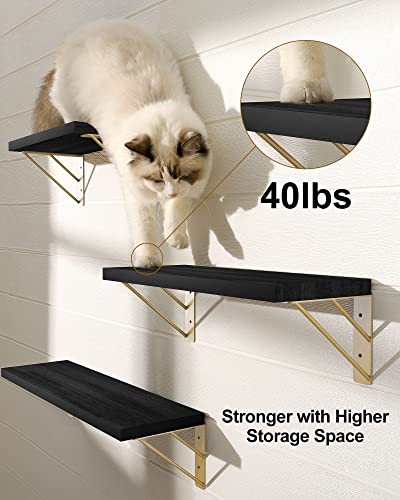 Bayka Wall Shelves For Bedroom Decor, Floating Wall Shelves For Living Room Kitchen Storage, Wall Mounted Rustic Wood Floating Shelves For Kids Books, Small Shelf For Bathroom(Black And Gold，Set Of 3) #TOP1