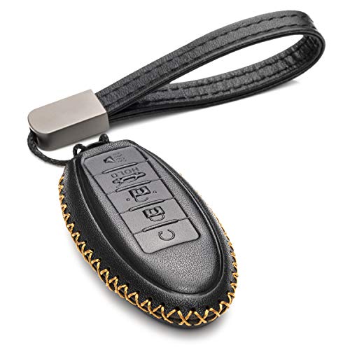 Vitodeco Leather Smart Key Fob Case Cover Protector - Compatible with Nissan | Compatible with Infiniti - (2007 - 2022 Models) - 5 Buttons, Black