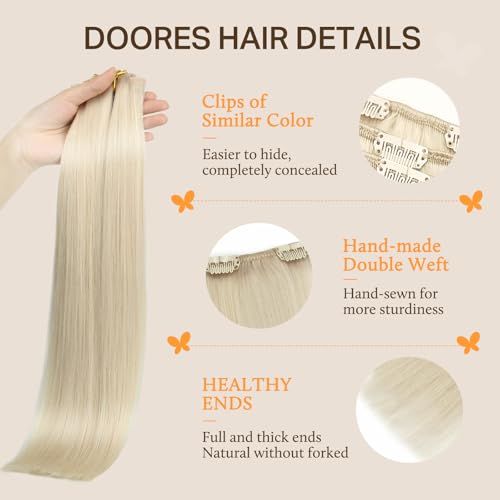 Image of DOORES Hair Extensions Real Human Hair Clip in, Platinum Blonde 18 Inch 150g 9pcs, Remy Hair Extensions Clip in Human Hair Human Hair Extensions Clip ins Silky Straight Thick Real Hair