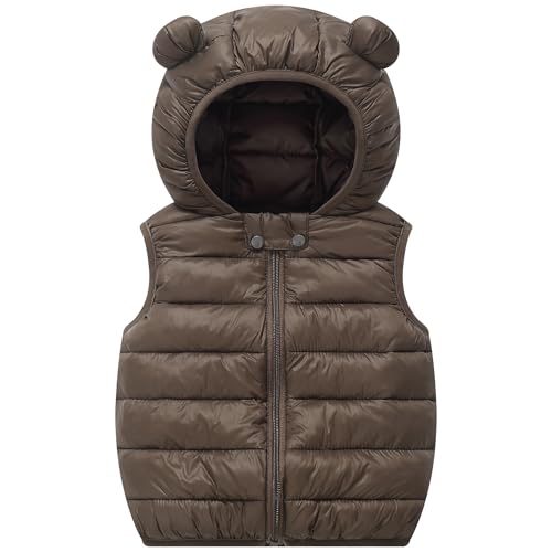Image of AIWUHE Baby Boys Girls Hooded Puffer Vest Winter Lightweight Sleeveless Bear Ears Zipper Up Jacket Down Vest Coat Vests Kids