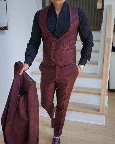 Men's 3 Pieces Sparkly Suit Elegant Solid One Button Slim Fit Single Breasted Homecoming Party Blazer Vest Pants Set3