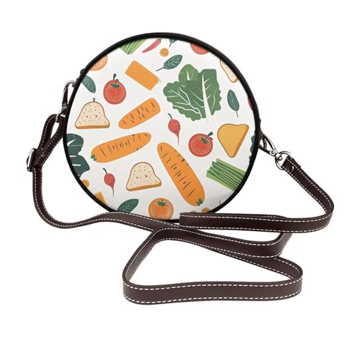 Sac à bandoulière rond en cuir vegan de prestige et finitions soignées couleur carotte
