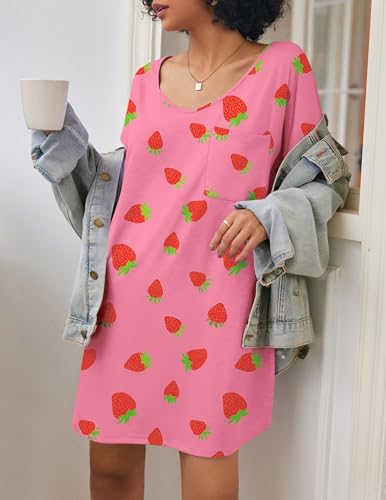 Image of Ekouaer Womens Tshirt Nightgown Cotton V Neck Sleepshirts Comfy Casual Nightshirt for Women