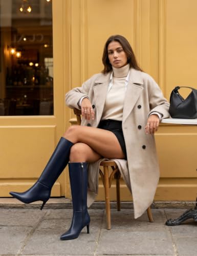 Image of Easyfox Knee High Boots Women Pointed Toe Stiletto Heel Tall Boots | Side Zipper,3 In Stiletto Heel,Fall Spring Winter Fashion Dress Tall Boots,Evening Bridal office Long Boots