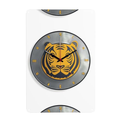 WHJDPP Cool tiger clock Picture Tin decorative painting 8x12in Made of tinplate, wear-resistant and durable