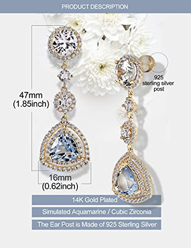 Sky Blue Created Aquamarine Earrings Gold Dangle Earrings for Women, Drop Chandelier Earrings Jewelry Trendy3