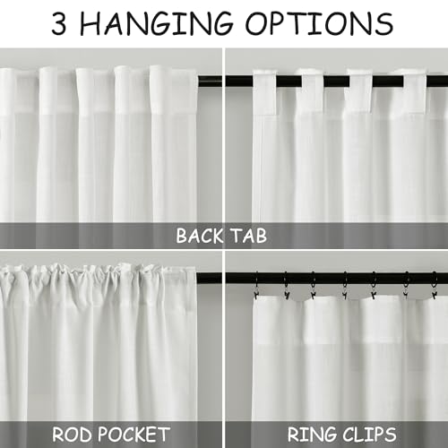 Image of Off White Linen Curtains 96 Inches Long 2 Panels Set Back Tab Rod Pocket Semi Sheer Light Filtering Window Curtain Drapes Neutral Modern Aesthetic Long Curtains for Living Room Bedroom Decor 40x96
