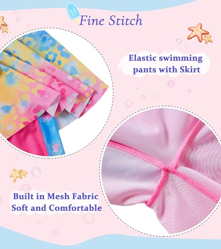 Image of Girls Long Sleeve Rashguard Half Zip Swimsuits UPF 50+ Two Piece Swim Sets with Hairband 5-12Y | Two Piece Swim Sets with Hairband