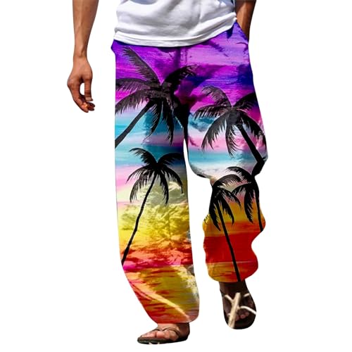 Pantalon hawaïen en lin respirant et léger pour homme avec coupe jambe droite