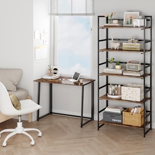BHG Vintage Multifunctional Folding Bookshelf, No-Assembly Plant Stand Storage Rack Shelves for Home Office (Fire, 5-Tier) - Image 5