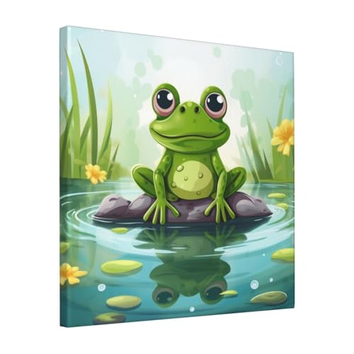 Impression sur toile esthétique de haute qualité motif grenouille étang 40 cm